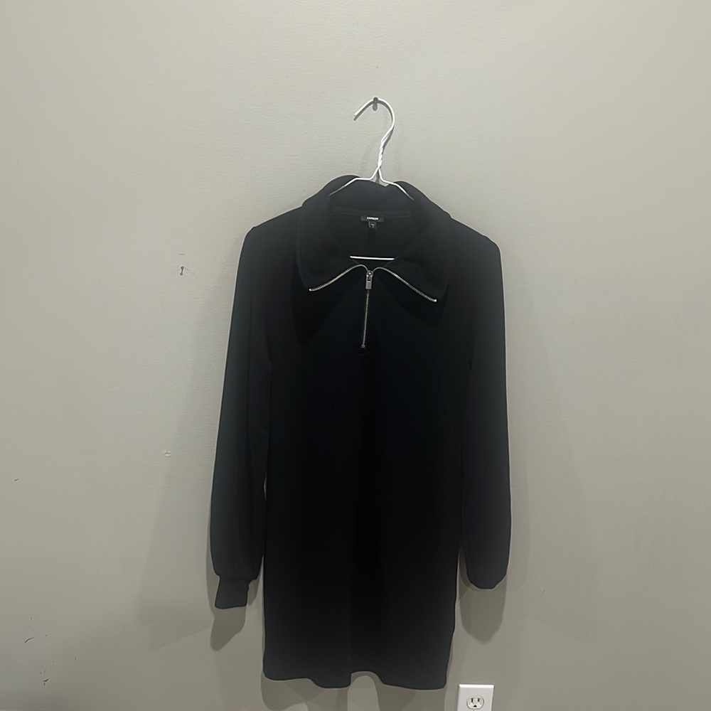 NWOT Express Black Long Sleeve Cuffed Collar Dress size XS